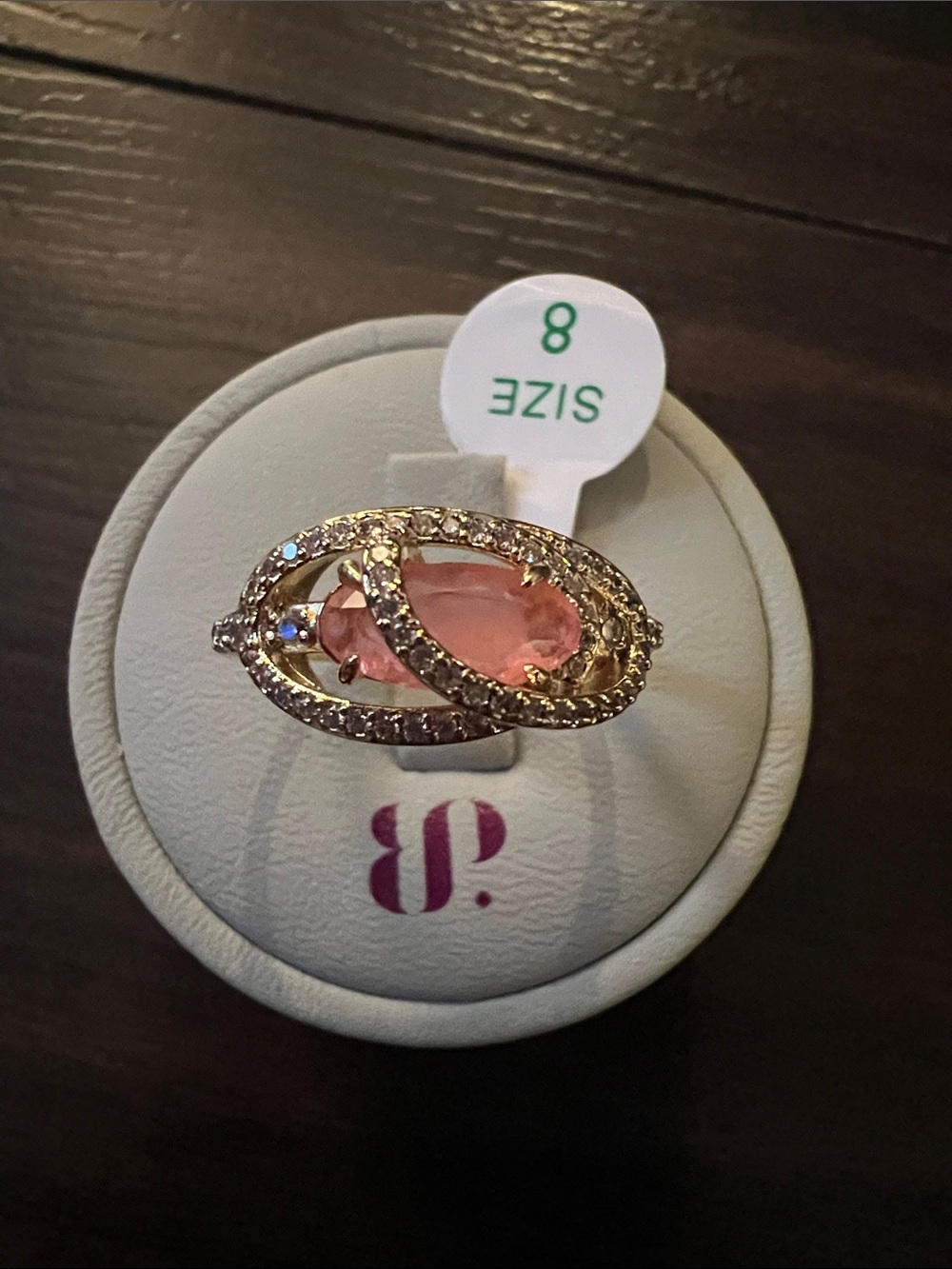 Bomb Party Ring - Size 8, rose quartz, gold plating.